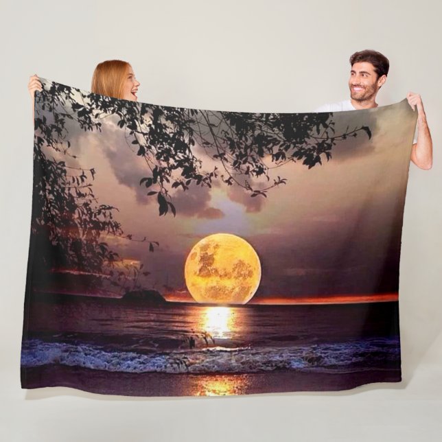 MOON RISE on the BEACH Fleece Blanket (In Situ)