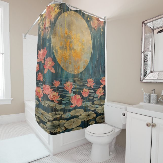 Moon Rise Over a Lotus Pond Shower Curtain (In Situ)