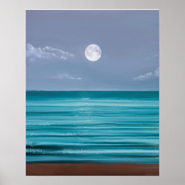 Moon rise over teal sea poster (Front)