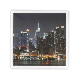 Moon rises over midtown New York. Acrylic Tray