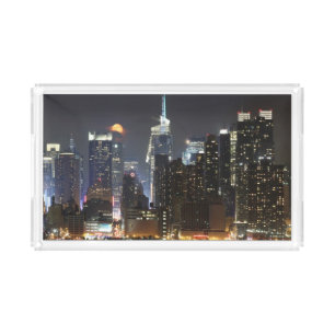 Moon rises over midtown New York. Acrylic Tray