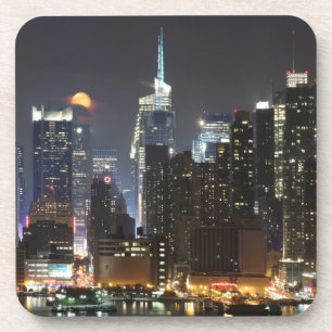Moon rises over midtown New York. Beverage Coaster