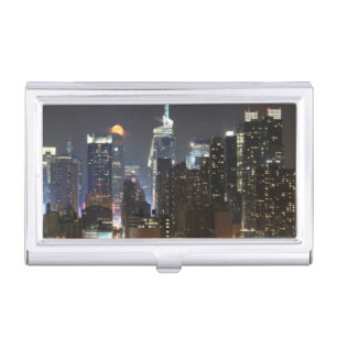 Moon rises over midtown New York. Business Card Holder