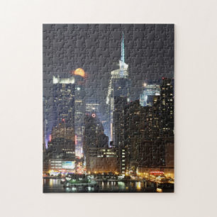Moon rises over midtown New York. Jigsaw Puzzle