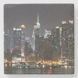 Moon rises over midtown New York. Stone Coaster