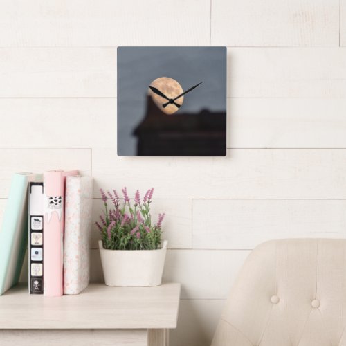 Moon Rising Behind The Roof  Square Wall Clock