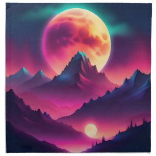 moon rising between the mountains cloth napkin