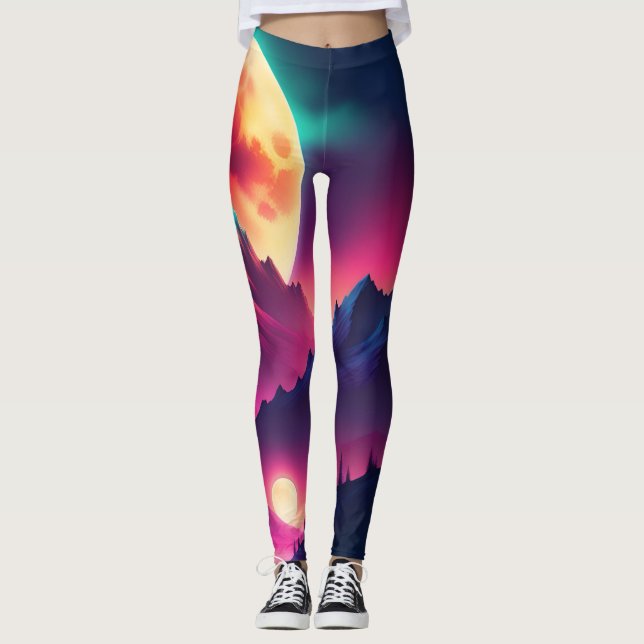 moon rising between the mountains leggings (Front)