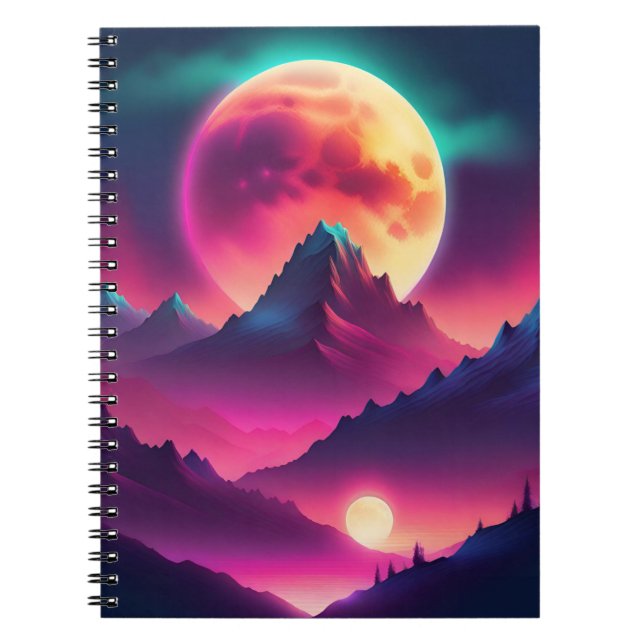 moon rising between the mountains notebook (Front)