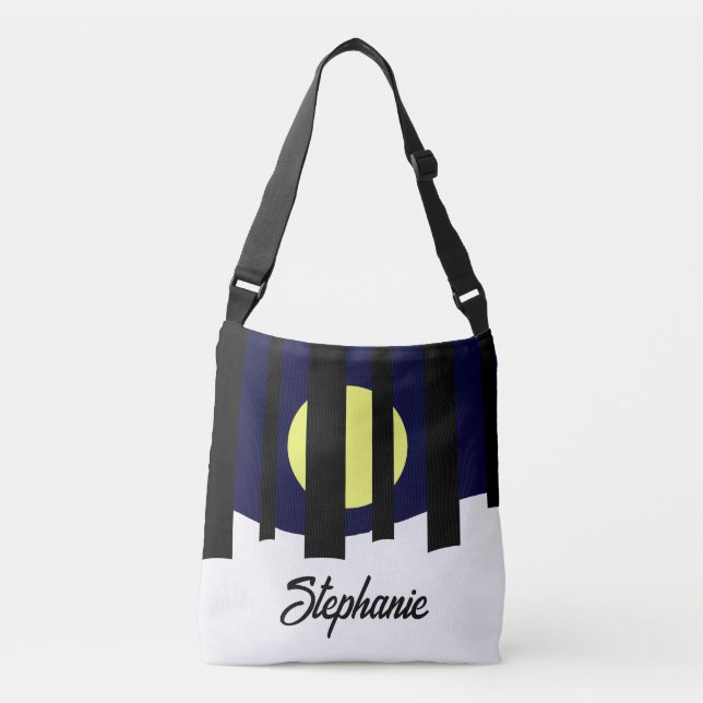 Moon Rising near Forest in Winter: Crossbody Bag (Front)