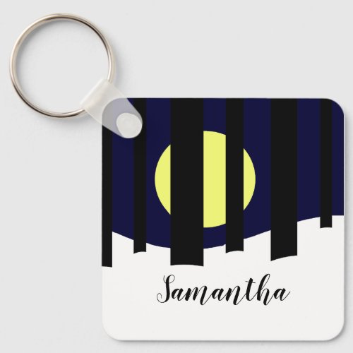 Moon Rising near Forest in Winter Keychain