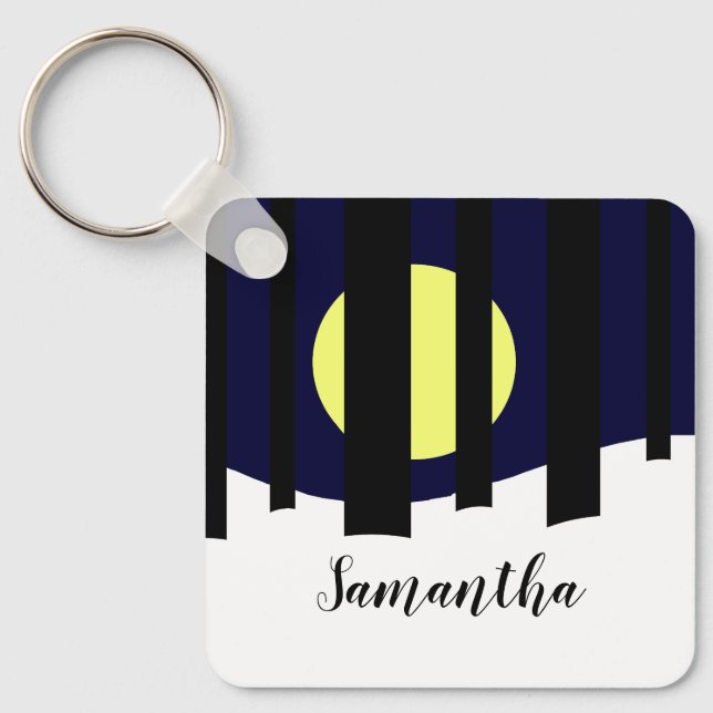 Moon Rising near Forest in Winter Keychain (Front)