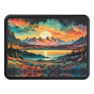 Moon Rising Over Mountains, Retro Color Design Hitch Cover