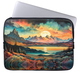 Moon Rising Over Mountains, Retro Color Design Laptop Sleeve