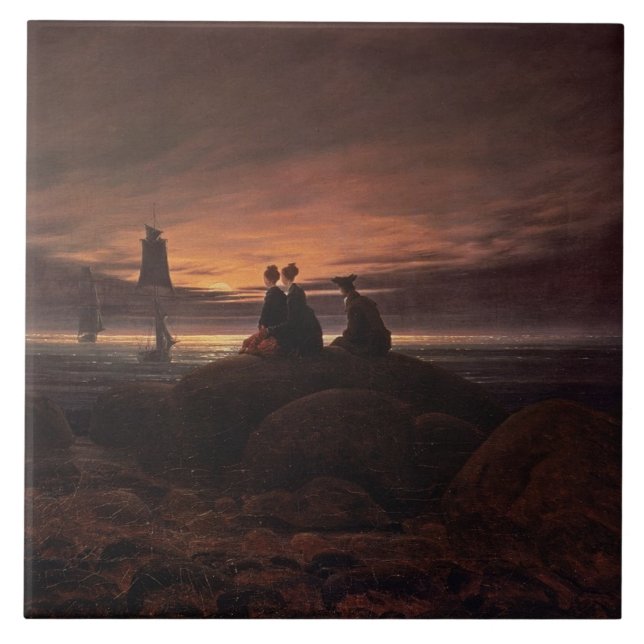 Moon Rising Over the Sea, 1822 (oil on canvas) Ceramic Tile (Front)