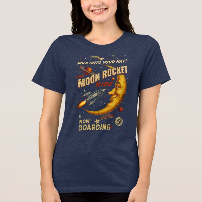 Moon Rocket Ride Women’s T-Shirt (Navy) Tri-Blend Shirt (Front)
