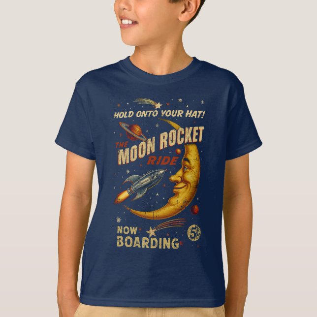 Moon Rocket Ride Youth T-Shirt (Navy) (Front)