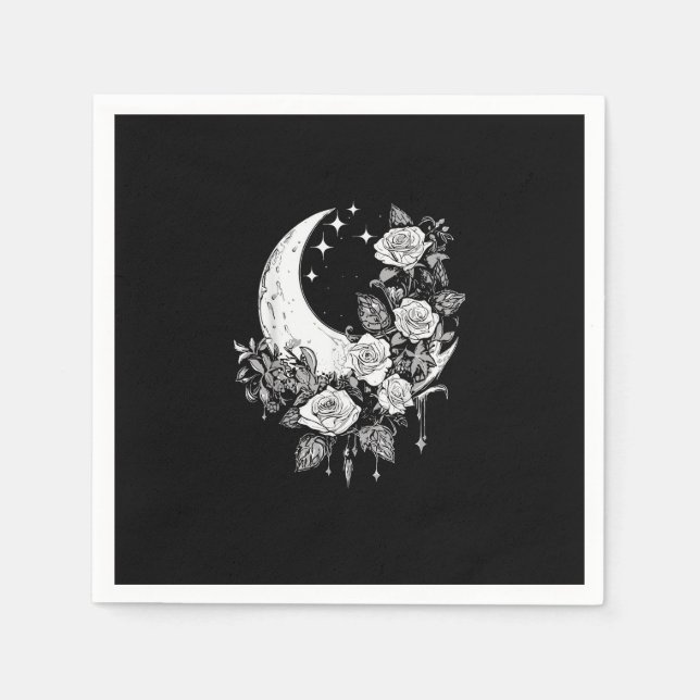 Moon Roses - Romantic Goth - Whimsigoth Witchy Wit Napkins (Front)