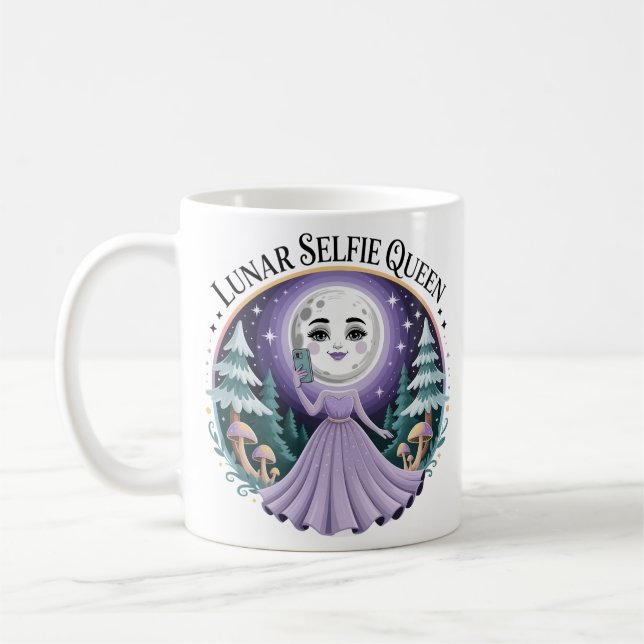 Moon Selfie Celestial Magic Forest Coffee Mug (Left)