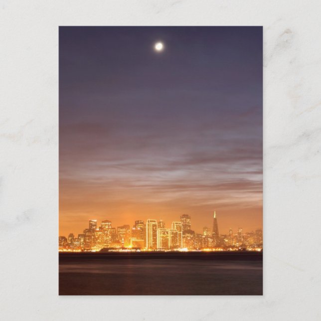 Moon setting over San Francisco on hazy December Postcard (Front)