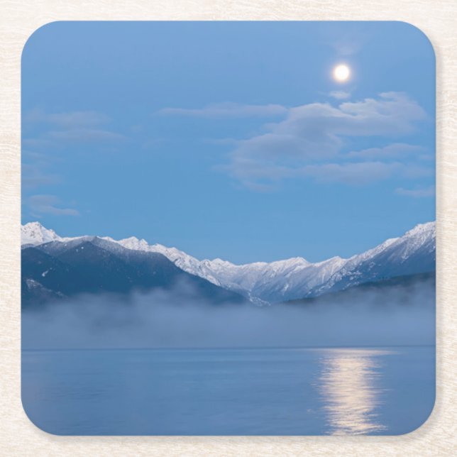 Moon Setting | Seabeck, Washington Square Paper Coaster (Front)