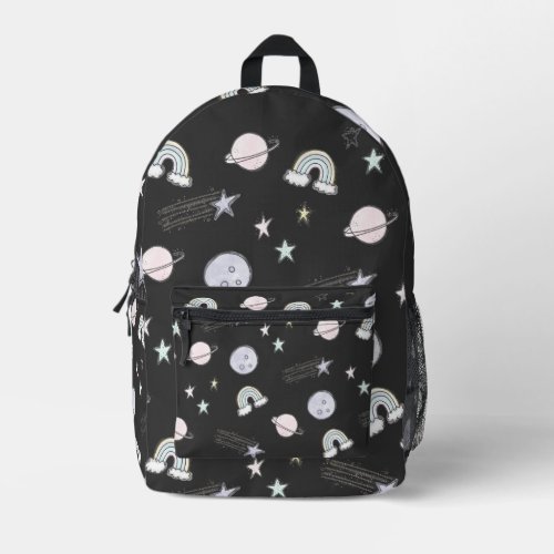  Moon Shooting Star Planet Rainbow Cute Black Printed Backpack