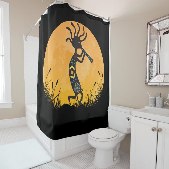 Moon Silhouette Kokopelli Shower Curtain (In Situ)