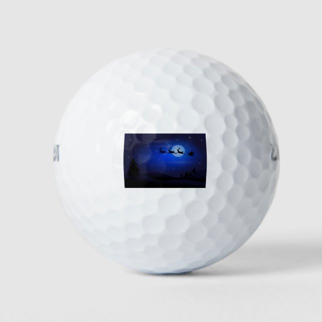 Moon Silhouettes Santa Claus Reindeers Santa Golf Balls (Front)