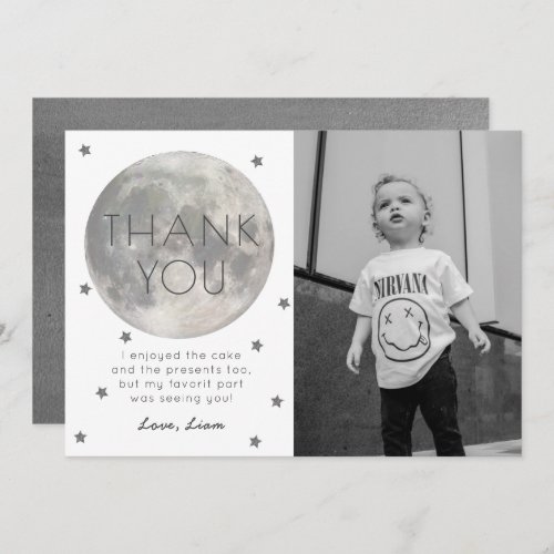 Moon Silver Boy Photo Birthday Thank You Card