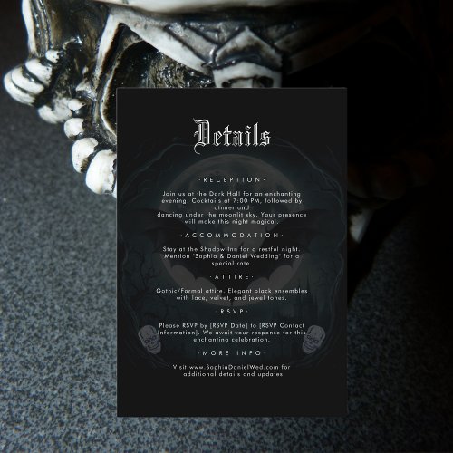 Moon Skull Bats Gothic Wedding Black Details Enclosure Card