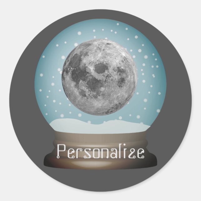 Moon snow globe space Sci fi winter gray blue Classic Round Sticker (Front)