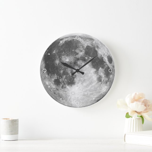 Moon Solar System Space Lunar Planet Grey Craters Large Clock (Home)