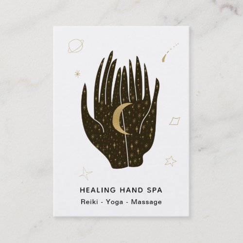  Moon Space Stars Celestial Gold Healing Hands Business Card