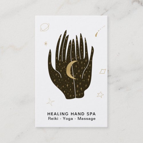  Moon Space Stars Gold Healing Hands Celestial Business Card