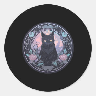 Moon Spiritual Cat Witchy Black Cat Pastel Classic Round Sticker