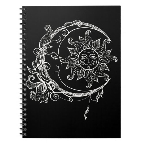 Moon Spiritual Crescent Sun Astronomy Stars Notebook