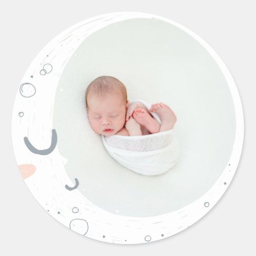 Moon star and cloud cute photo baby classic round sticker