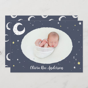 Moon, star and cloud cute photo birth announcement