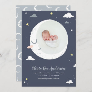Moon, star and cloud cute photo birth announcement