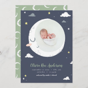 Moon, star and cloud cute photo birth announcement