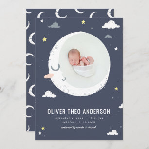 Moon, star and cloud cute photo birth announcement