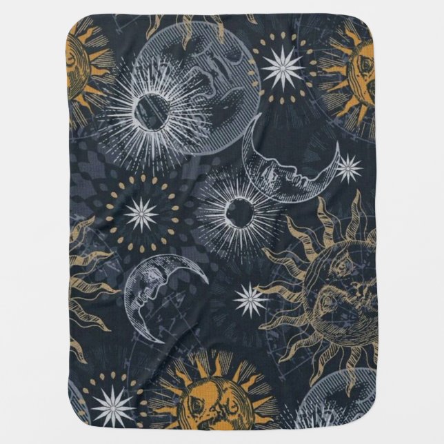 Moon Star and Sun Astrology Baby Blanket (Front)