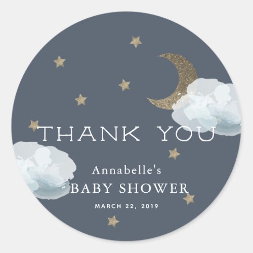 Moon Star Cloud Baby Shower Thank You Sticker