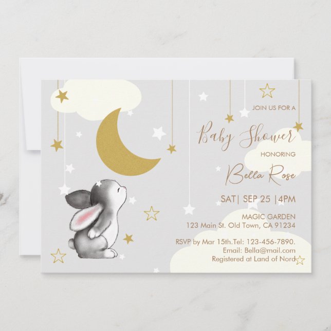 Moon Star Cloud Bunny Baby Shower Invitation (Front)