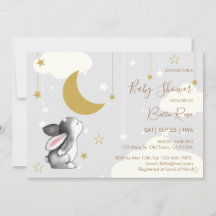 Moon Star Cloud Bunny Baby Shower Invitation