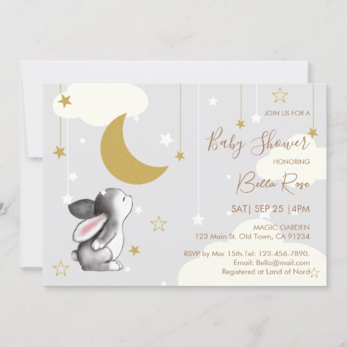 Moon Star Cloud Bunny Baby Shower Invitation