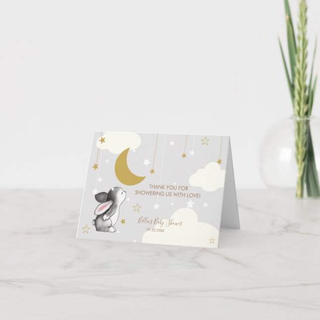 Moon Star Cloud Bunny Baby Shower Thank You Card (Front)