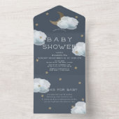 Moon Star & Cloud Navy Blue Book Baby Shower All In One Invitation (Inside)