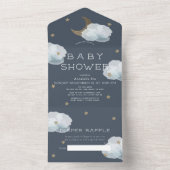 Moon Star & Cloud Navy Blue Diaper Baby Shower All In One Invitation (Inside)