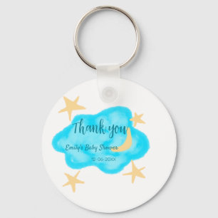 Moon star clouds watercolor baby shower add name t keychain